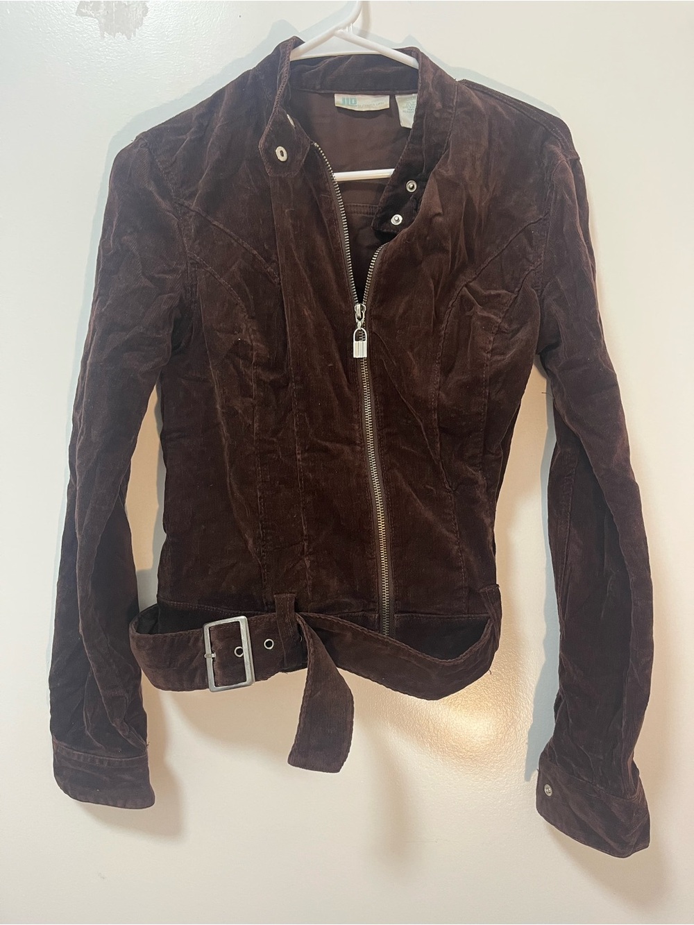 Jennifer Lopez Brown Suede-Look Belted Leather Jacket